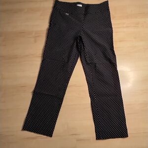 Lizette Womens Black Polka Dot Cropped Pants Sz 12 Ankle Elastic Waist Stretch.